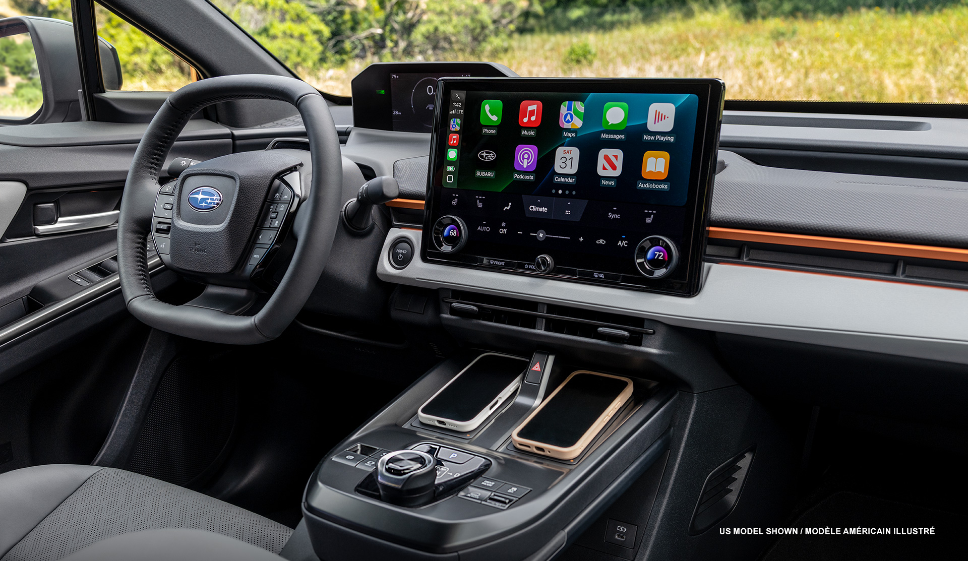2025 Subaru Uncharted interior showing the front dash, infotainment screen and centre console.