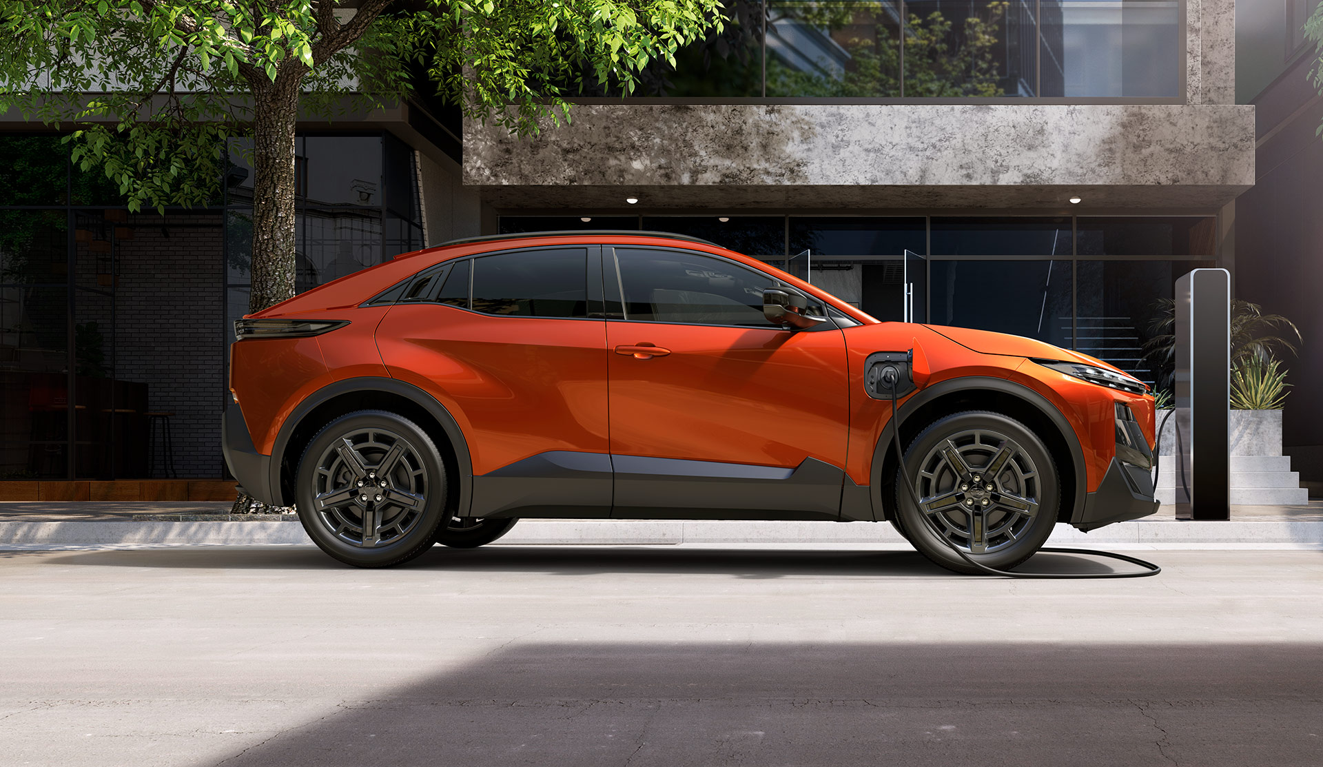 Side shot of 2026 Uncharted at charging station.