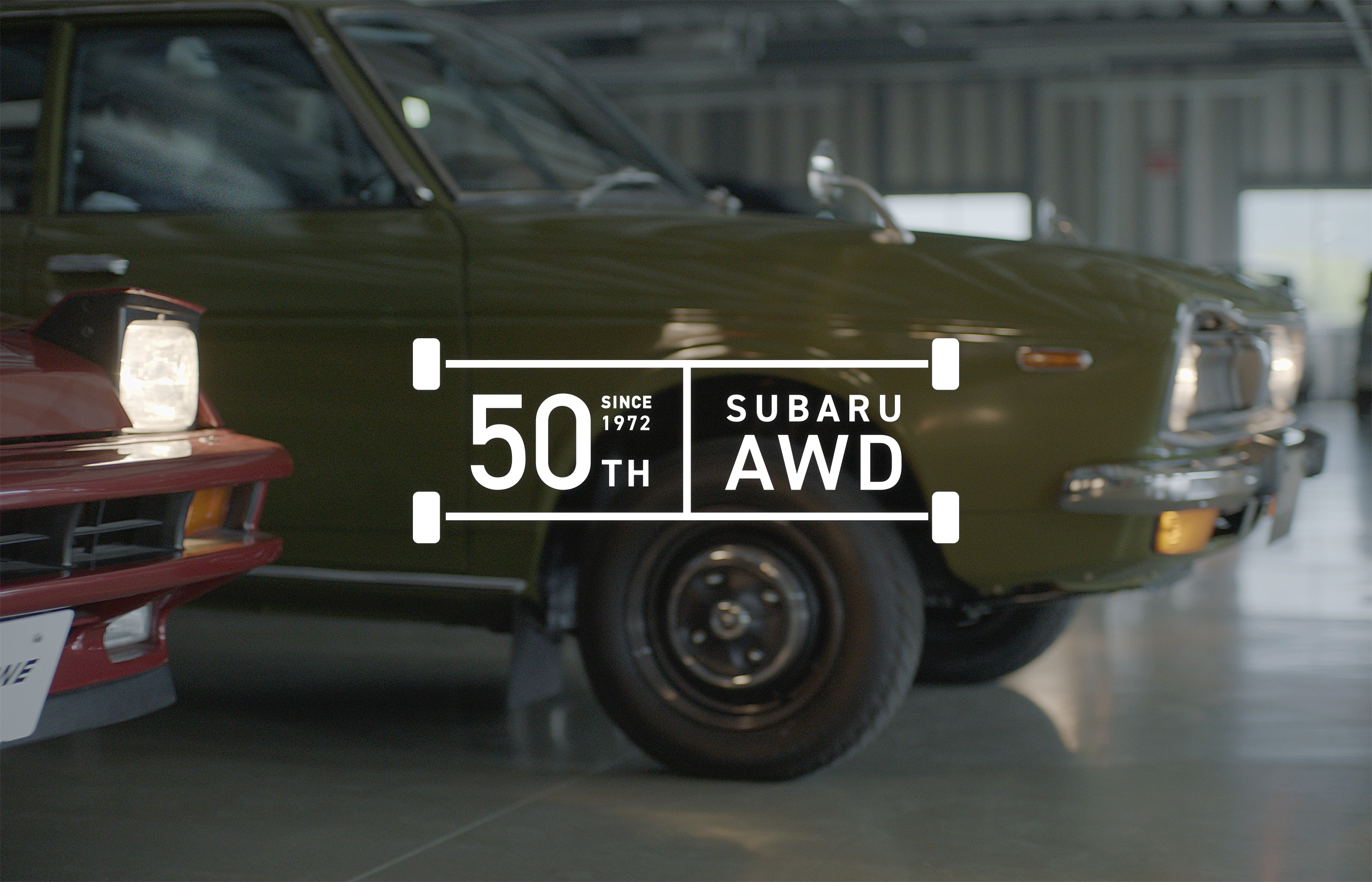 Subaru Celebrates 50th Anniversary of its All-Wheel Drive System< Subaru vehicle with 50th Anniversary logo
